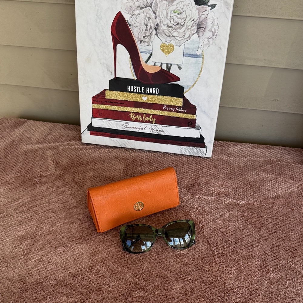 Tory Burch Orange Wallet with Sunglasses